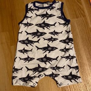 Black + white shark pattern tank top baby onesie romper